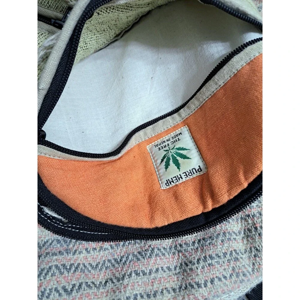 Himalayan Hemp THC Free Multi Color Handmade Backpack Nepal Pink Green Orange